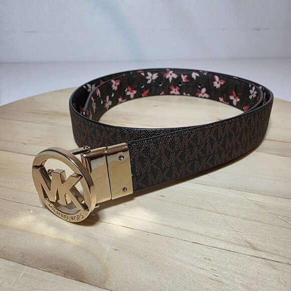 MICHAEL KORS Women’s MK Logo Twist Reversible Floral Print & Brown Logo 39.5 In. - Picture 2 of 12